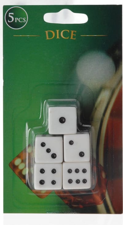 Dobbelstenen wit (5 stuks)