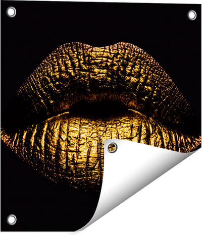 Gards Tuinposter Gouden Lippen - 40x40 cm - Tuindoek - Tuindecoratie - Wanddecoratie buiten - Tuinschilderij