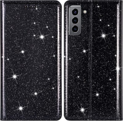 Coverup Hoesje - Geschikt voor Samsung Galaxy S22 Plus Hoesje - Coverup Glitter Book Case - Zwart