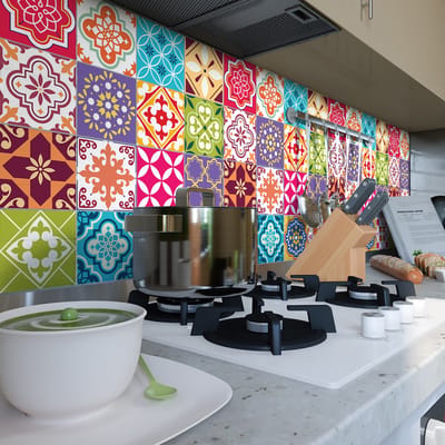 Tegelstickers voor de muur in keuken en badkamer - 24 Bastian Azulejos cementtegelstickers - 24 stickers, 15x15cm