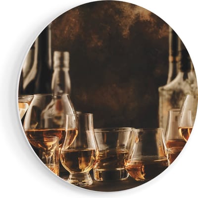 Artaza Forex Muurcirkel Glazen met Sterke Drank - Flessen - 60x60 cm - Wandbord - Wandcirkel - Rond Schilderij - Wanddecoratie Cirkel