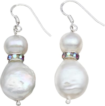 Zoetwater parel oorbellen Conny AB Bling - oorhanger - echte parels - sterling zilver (925) - wit - stras steentjes - sieraden zakje - parel oorbellen dames
