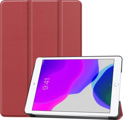 Hoes - Geschikt voor Apple iPad 7 (2019) - 10.2 inch - 7e Generatie - Dun & Stevig - Trifold Bookcase - Hard Cover - Hardcover Book Case - Tablet Hoesje - Donkerrood