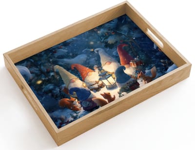Dienblad hout 40x30 cm - Schootdienblad - Winter - Gnooms - Eekhoorns - Meerkleurig - Borrelplank rechthoek - Plateau dienbladen