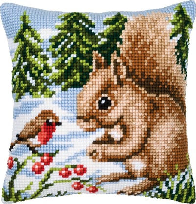 Vervaco - Kruissteekkussen kit - Eekhoorn in de sneeuw - PN-0008667 - Borduren - Borduurpakket - Borduurpakket volwassenen - Borduurpakket kind