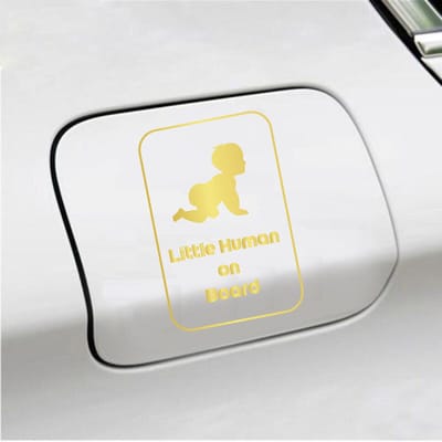 Bumpersticker - Little Human On Board - 15 X 10 - Goud