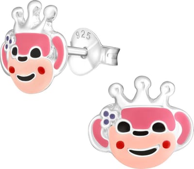 Fako Bijoux® - Kinderoorbellen - 925 Zilver - Aapje - 11x10mm - Roze