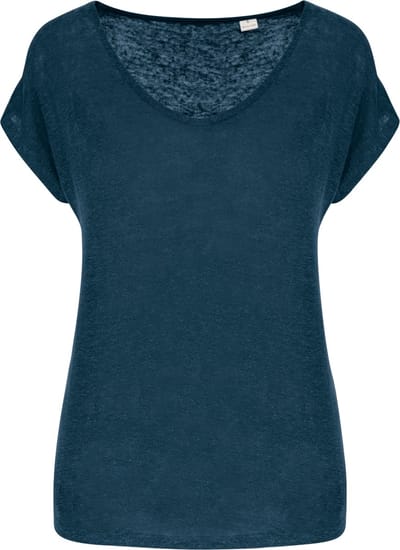 Spasso Linnen dames-t-shirt V-hals SP321 - Peacock Blue - XS