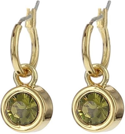 Biba Hang Oorbellen met Swarovski Steentje Khaki Goud