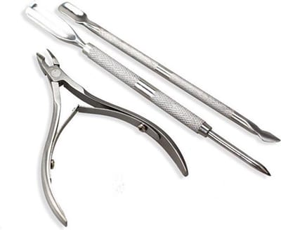 ***Nagelverzorgingsset 3-delige Set -  2x bokkenpootje - Cuticle Pusher en 1x Knipper - van Heble® ***