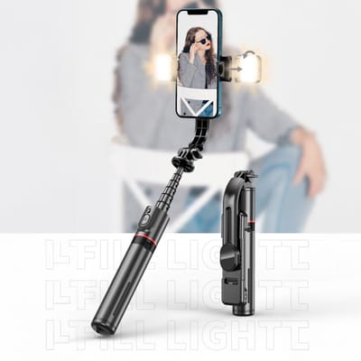 Tech-Protect L05S Bluetooth Selfie Stick with Tripod up to 105cm with LED Lamp - Black