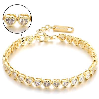 Malinsi® Armband Dames Lovely Gold Plated - Hart Stenen 17-20,5cm Verstelbaar - Armbanden Vrouwen