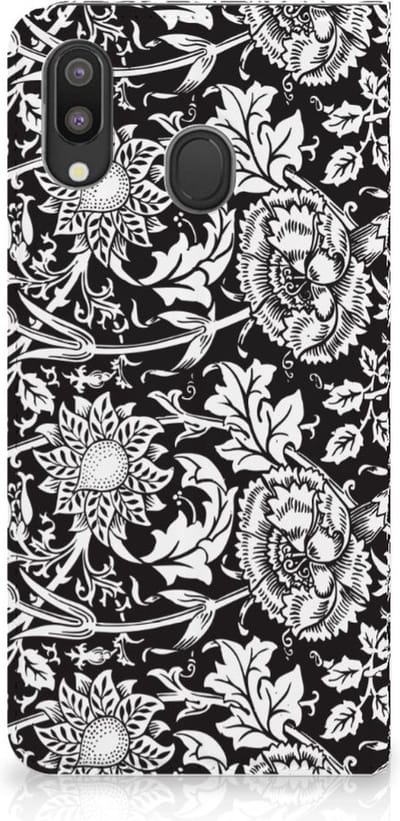Standcase Hoesje voor Samsung Galaxy M20 Smart Cover Black Flowers