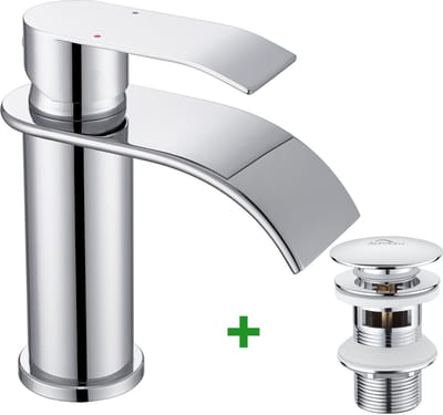 CECIPA max Badkamerkraan - Watervalkraan Wastafelkraan - Met Pop–up Afvoerplug - Chroom - Badkamer Kraan - RVS - Waterbesparend - Warm en Koud
