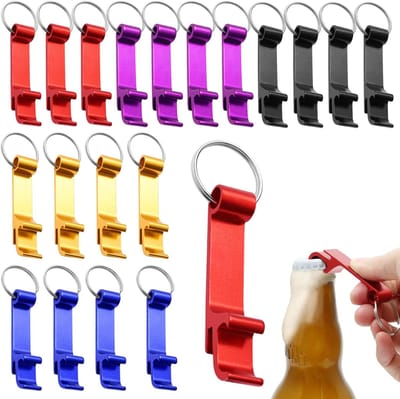 SnelShoppen - 20pcs Aluminium Sleutelhanger Flesopener, Bar Sleutelhanger Flesopeners, DIY Bier Flesopener met Sleutelhanger, 5 Kleuren voor Feest, Ca