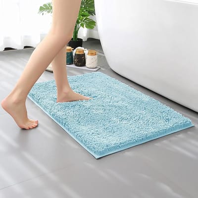 Badkamer tapijt - Badmat douchemat - Voeten drogen - Zachte chenille vezels - 51 x 81 cm - Aqua blauw