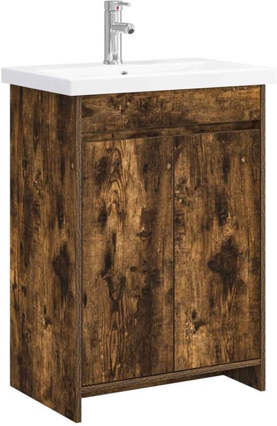 vidaXL - Badkamermeubel - Set - Gerookt - eiken - 61 - x - 40 - x - 84,5 - cm - Bewerkt - hout
