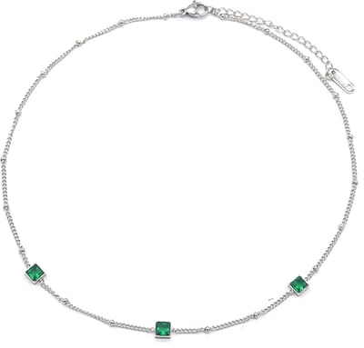 Ketting met Zirkonia - RVS - Verstelbaar 36-41 cm - Zilverkleurig en Groen