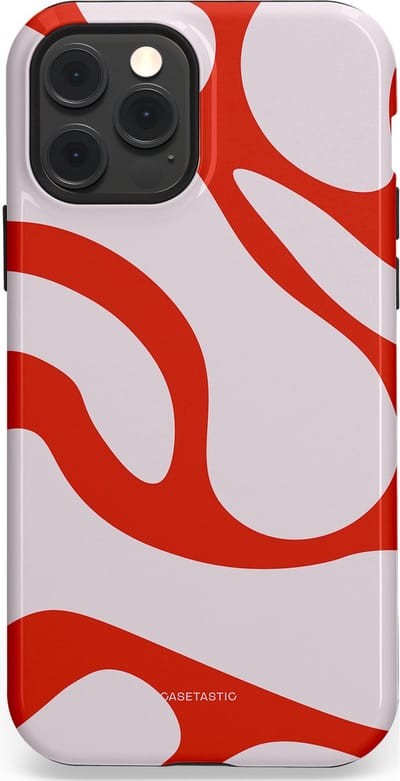 Casetastic hoesje geschikt voor Apple iPhone 12 / Apple iPhone 12 Pro - MagSafe - Dubbellaagse bescherming - Oranje Witte Pebbel Stenen - Fashion Case - Lichtgrijs Rood