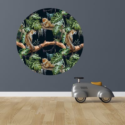 Muurcirkel Jungle - Ø 100 cm - zwart - Dieren - luipaard - Muurcirkel binnen - Wanddecoratie -muursticker - Babykamer en kinderkamer