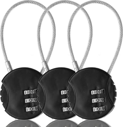 Hangsloten fiets met cijferslot en kabel - 3 stuks zwart stalen fietssloten - Weerbestendig Fietsen & Accessoires - 9cm x 3.8cm x 1.2cm