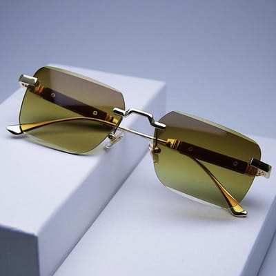 Nieuwe Mode Vierkant Frame Heren Zonnebril UV400 Bescherming Buiten Zonneklep Randloos Gesneden Brillen voor Mannen Vrouwen 1PC white