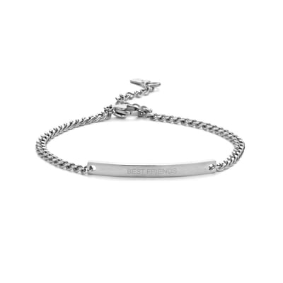 Key moments 8KM-BC0090 Stalen armband - Dames - Plaat - BEST FRIENDS - 16,5 + 3 cm - Gourmetschakel - Staal