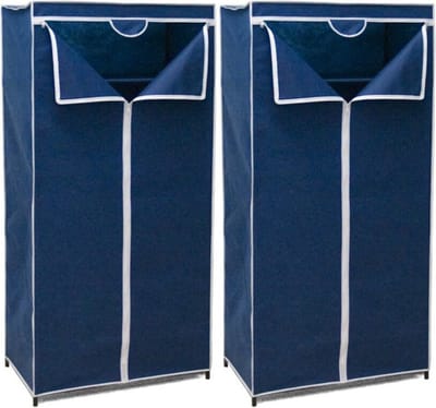 Gerimport Mobiele Kledingkast - 2x - opvouwbaar - 75 x 46 x 160 cm - blauw - opberger