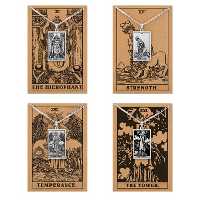 Tarot Ketting 5 | 8 | 14 | 16 bundel - Kracht & Stabiliteit - Zilverkleurig Stainless Steel - Inclusief Rider-Waite Kaartjes - 60cm - Pax Amare