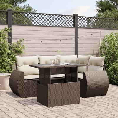 vidaXL - 5-delige - Loungeset - met - kussens - poly - rattan - bruin