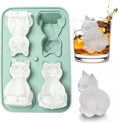 ijsblokjesbak, kattenijsbak, grote ijsblokjesvormen, 4-gaats siliconen ijsblokjesvorm met deksel, siliconen ijsblokjesvormen, langzaam smeltende ijsblokjesvormen voor babyvoeding, whisky