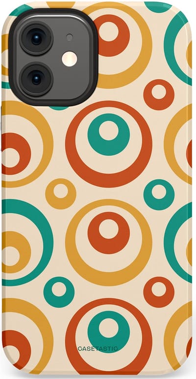 Casetastic hoesje geschikt voor Apple iPhone 12 Mini - Dubbellaagse bescherming - Bolletjes boogie - Fashion Case - Crème Terracotta Goud Turquoise