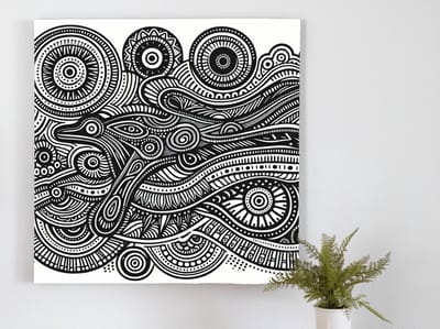 Doodle aboriginal schilderij | Primitief gepenseeld meesterwerk van inheemse Aboriginal inspiratie en creativiteit | Kunst - 20x20 centimeter op Canvas | Foto op Canvas