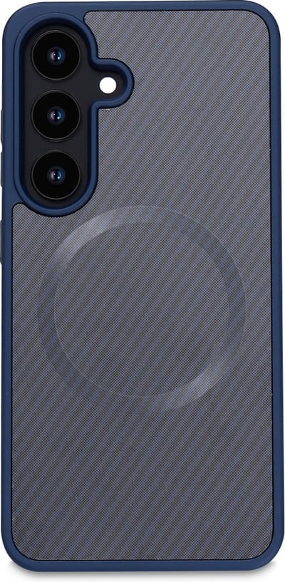 Casemania Hoesje Geschikt voor Samsung Galaxy S23 - Blauw - Carbon Back Cover - Geschikt voor MagSafe