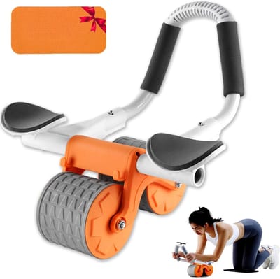 Ab Roller Ab trainer met elleboogsteun, Ab Wheel met automatische terugslag, buikspiertrainer met kniemat voor mannen en vrouwen, buikspiertraining dubbele wielen Stabiel