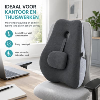 Gloovon® - Rugsteun - Rugkussen onderrug - Lendekussen Ergonomisch - Rugsteun Auto - Verstelbaar - Geschikt voor bureaustoel, auto en sofa - Zwartgrijs
