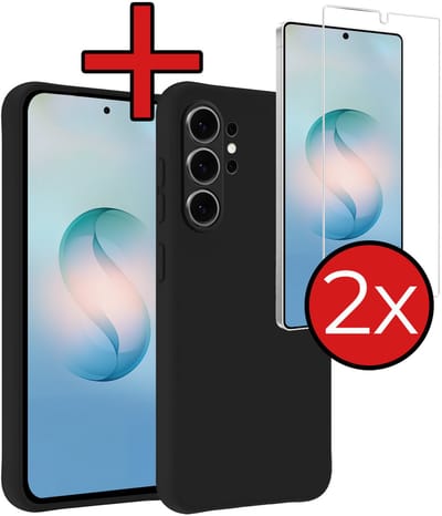 Hoesje - Met 2x Screenprotector - Geschikt voor Samsung Galaxy S26 Ultra - Sterk & Shockproof - Telefoon Hoes - Back Cover - Siliconen Case - Telefoonhoes - Zwart