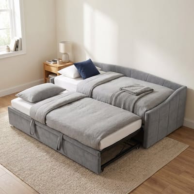 Bedbank - Uitschuifbed - Slaapbank - Daybed - 90x200/180x200 cm - Fluwelen bed - Grijs
