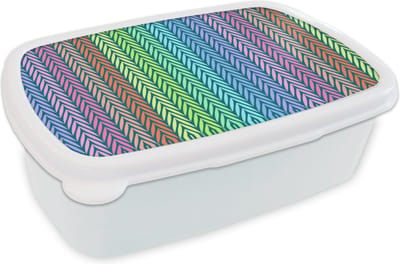 Broodtrommel Wit - Lunchbox - Brooddoos - Regenboog - Patroon - Pastel - 18x12x6 cm - Volwassenen