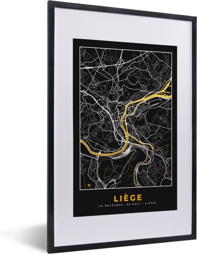 Fotolijst incl. Poster - Kaart - Liège - Goud - Plattegrond - Stadskaart - 40x60 cm - Posterlijst