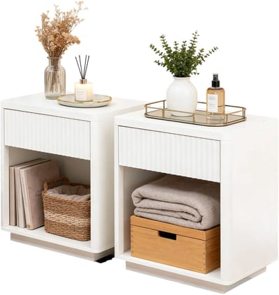 Clruro Nachtkastjes - 2 Stuks - Met Lade en Open Vak - Ribbelfront - Hout