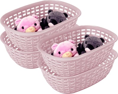 Hega Hogar Opbergmandje/kastmandje - 4x - roze - 2 liter - kunststof - 18 x 25 x 7 cm - kleine opslag bakjes - manden
