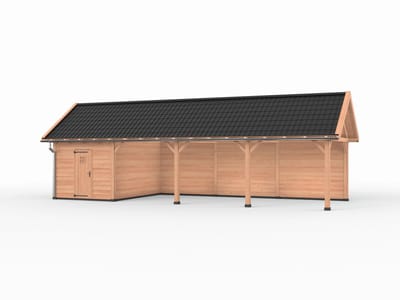 Douglas overkapping zadeldak, 1200 x 400, met schuur en achterwand, Westwood Ruiter Premium