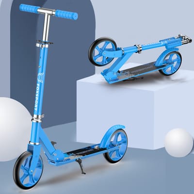 FOXSPORT Step - Draagkracht tot 100 kg - Opvouwbaar Step voor Kinderen/Volwassenen - voor Jongens en Meisjes - Drie instelbare hoogte-opties - PU-wielen van 20 cm - Step volwassenen met schokabsorptie - Blauw