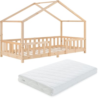 Kinderbed Treviolo met uitvalbeveiliging en matras 90x200 cm naturel [en.casa]