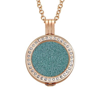 Quiges - Munthouder met Ketting en Munt 25mm Glitters Goud - RVS Rose Goudkleurig met Zirkonia - EPRHZ200