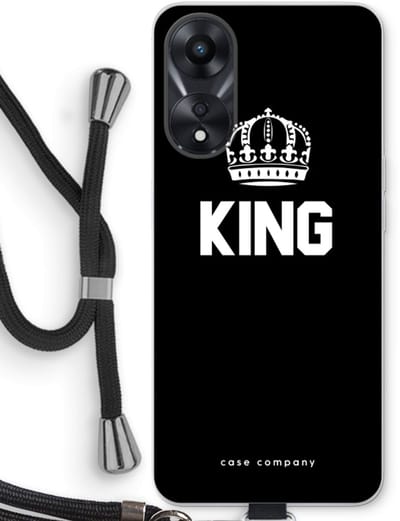 Case Company® - Hoesje met koord geschikt voor Oppo A78 5G hoesje met Koord - King zwart - Telefoonhoesje met Zwart Koord - Bescherming aan alle Kanten en Over de Schermrand