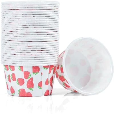 Verpakking van 100 papieren cupcakevormpjes - bakvormpjes - papieren muffinvormpjes - antiaanbak- en vetbestendige bakvormpjes - aardbeienpatroon - perfect voor feestjes en in de keuken