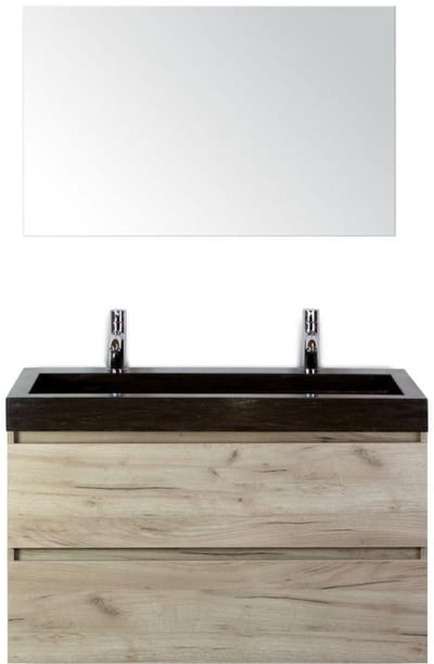Maxx XL Badmeubelset 100 cm - Craft Oak - Wastafel Lucca 2 Kraangaten met Spiegel