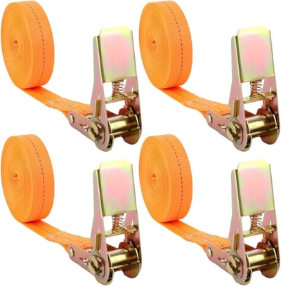 Set van 4 ratchet straps - 800 kg spanbanden, 8 m lang, 25 mm breed voor bagage, vracht en kamperen